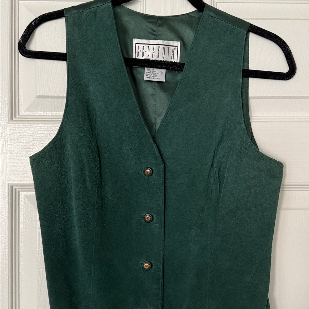 Vintage Nordstrom Forest Green Women's leather suede vest - Picture 2 of 5